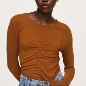 MNG burnt orange / brown ruched fitted long sleeve - size L womens